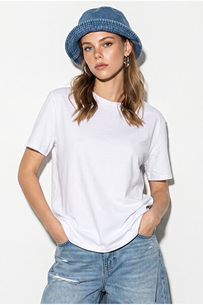 Bianco Lucci Women's 100% Cotton Regular Fit Crew Neck Basic T-Shirt 60382624