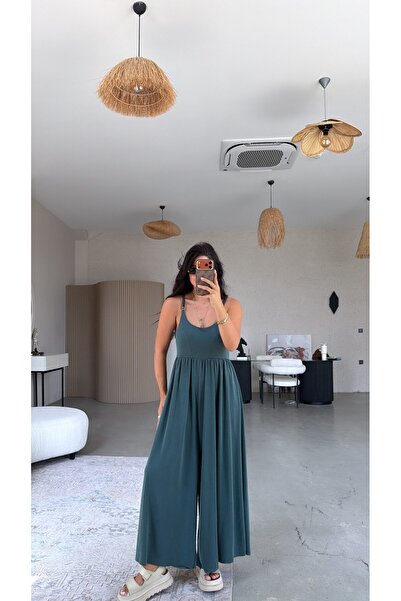 Buket Teke Zümrüt Pike Modal İnce Askılı Salaş Tulum