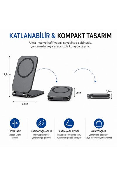 SMAYLİNG Katlanabilir Manyetik Telefon Tutucu Stand Araç İçi ve Masaüstü Kullanım Ayarlanabilir Portatif
