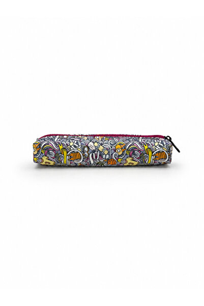 Mevo Patterned White Color Zippered Small Pencil Case