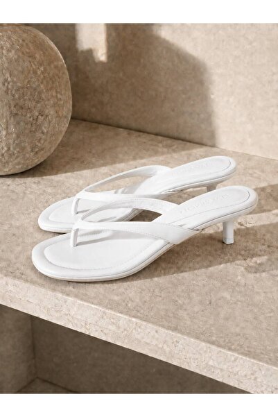 İncimoda White Skin Flip-Flops with Heels Orthopedic Women's Sandals 5cm Heel