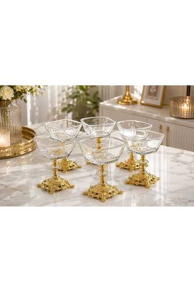 Buldem 6-Piece Luxury Glass Gold Footed Magnolia Presentation Bowl - Stylish ...