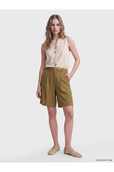 LC Waikiki Nevavm High Waist Pleated Women's Shorts with Difference