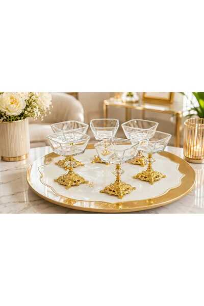 Buldem 6-Piece Luxury Glass Footed Presentation Bowl - Stylish Sweet Treat Se...