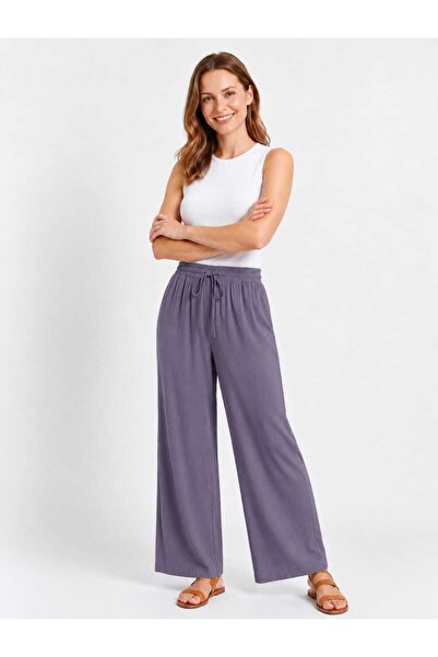 SSO Flowy Viscose Fabric, Elastic Waist, Self-Tie, Wide-Leg Slim Pants