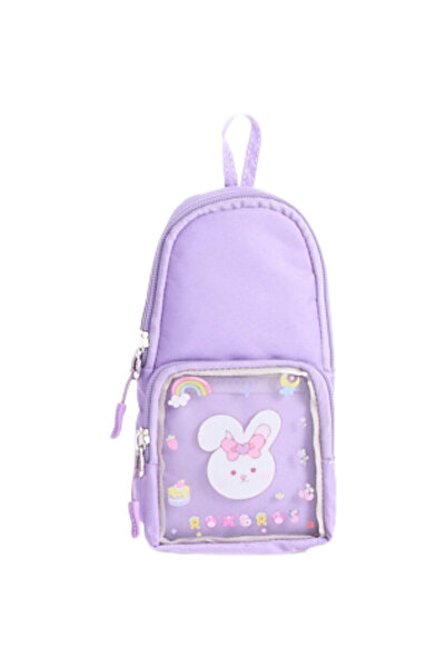 Roxbros Lilac Pen Holder with Rabbit Figure and Transparent Pockets and 2 Com...