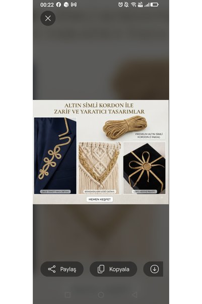 Premium Altın Simli Kordon Şerit - Lüks Biye ve Süsleme İpi (Metrajlı) (Alternatif: Gipe Kordon - El İşi ve Kostüm Süsleme İpi - 1 Metre)