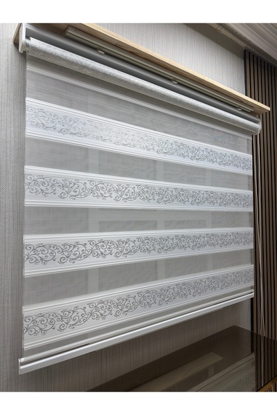 VELANORA HOME Gümüş Desenli Beyaz Zebra Stor Perde – Simli Motifli Modern Zin...