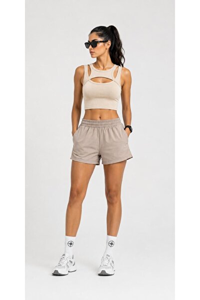 PUSULAM COLLECTİON Kadın Göğüs Dekolteli Crop / Krop Spor Atlet Askılı Fit Ke...