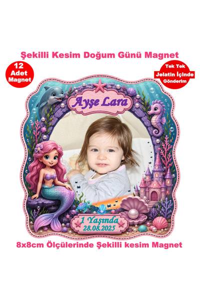 Deniz Kızı 12 Adet Fotoğraflı Kişiye özel Doğum Günü Magnet Hediye Poşetli Gönderim