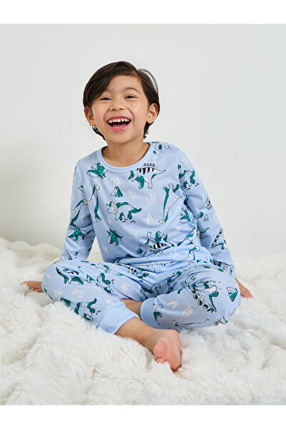 Styli Boys Dino Print Long Sleeve T-Shirt and Pyjama Set