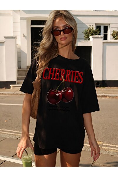 Generic Brand Cherries Text with Two Red Cherries,short sleeve,everyday essen...