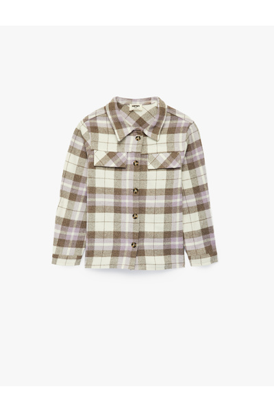Koton Pocket Detailed Loose Fit Long Sleeve Plaid Lumberjack Shirt Jacket