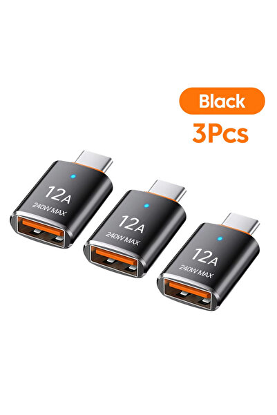 Choice1 3pcs Black OTG USB 3.0 To Type C Adapter LED USB Female To Type C Mal...