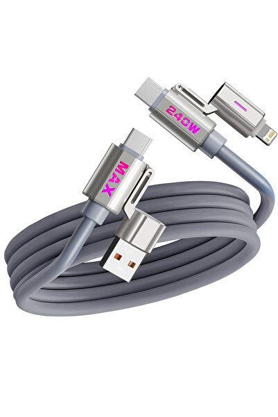 Choice1 Gray 240W Four-in-one Multi-function Fast Data Cable USB Type C PD Su...