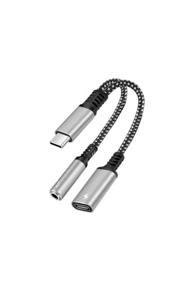Choice1 Silver 2in1 USBC To 3.5mm Headphone Jack Type C PD 10W Charge Audio A...