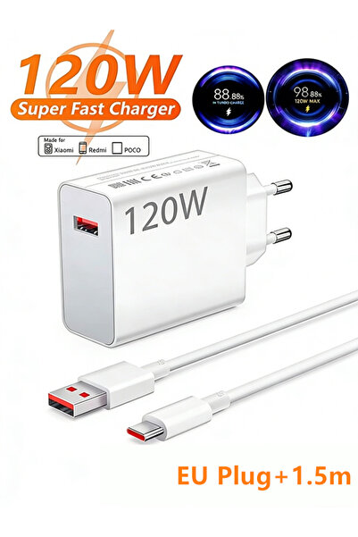 Choice1 EU Plug - 1.5m Cable 120W Fast USB Charger for 11 12 13 14 Redmi Note...