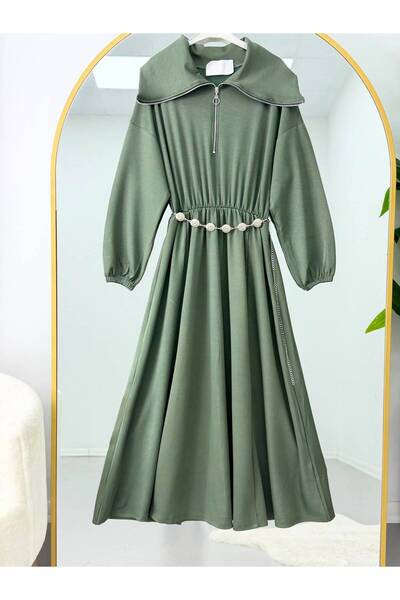 VOLT CLOTHİNG Half Zipper Waist Chain Hijab Dress