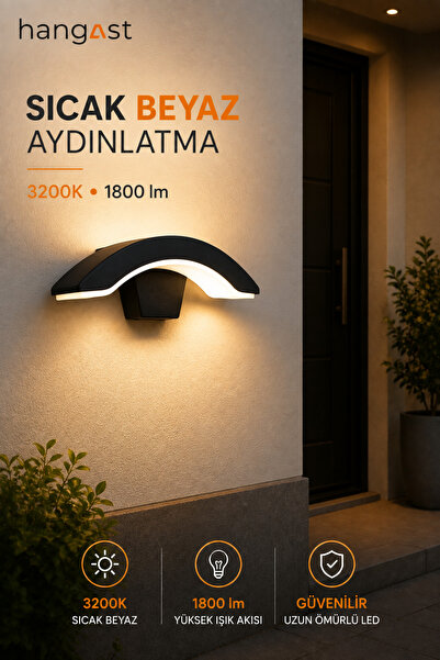 HANGAST LED Yarım Ay Duvar Apliği 10W 1800 lm 3200K Sıcak Beyaz Sensörsüz Modern Duvar Lambası