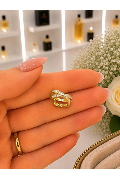 BY YASİN TOPÇU Gold Renk Taşlı Çapraz Ear Cuff