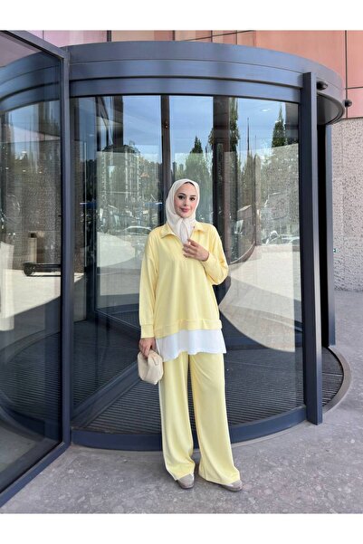 nurvina modest wear Set dublu supradimensionat cu guler răsucit și detalii co...
