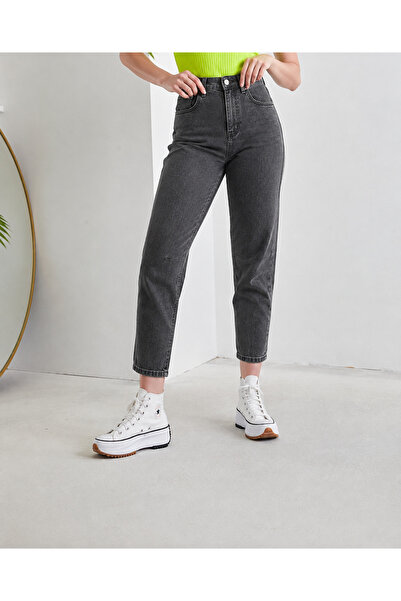 sion jeans Boyfriend Mom Black Snow Wash Jean High Waist Daily Casual Wear Co...