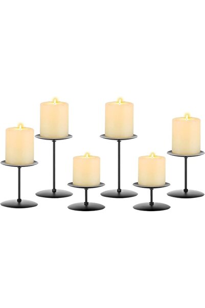 Romadedi Pillar Candle Holders Candelabra Gold - Set of 6 Candle Stand Iron P...