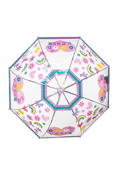 Zâna Casei Umbrelă de ploaie automată transparentă lila Good Vibes pentru cop...