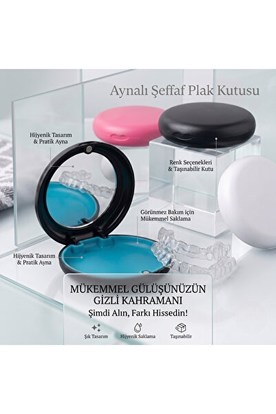 orvion Aynalı Şeffaf Plak Kutusu Ortodontik Plak ve Retainer Saklama Kabı - K...