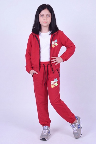 panios kids Kız Çocuk Sweet Heart Baskılı Dik Yaka Çift Cepli Fermuarlı Eşofman Takımı