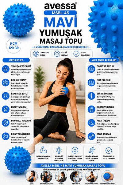 AVESSA MSBL Yumuşak Masaj Topu – Masaj ve Egzersiz Topu - Yumuşak ve Esnek Ya...