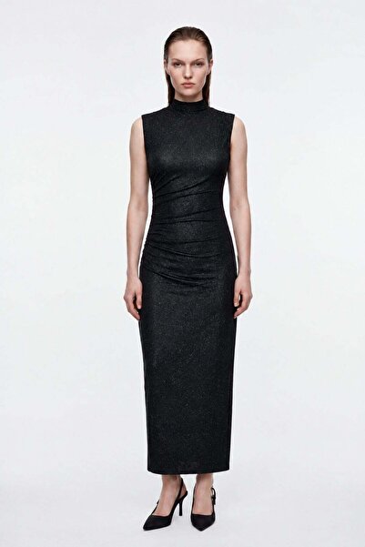HAKKE Zero Sleeve Glittery Ruched Dress