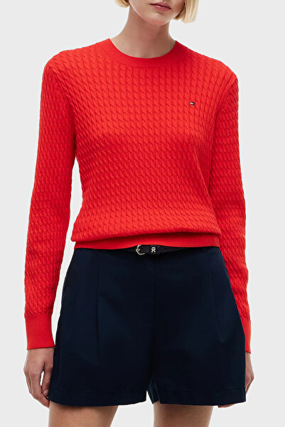 Tommy Hilfiger % 100 Pamuk Regular Fit Bisiklet Yaka Örgü Kazak Kadın KAZAK W...