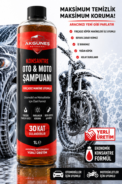 AKGÜNEŞ MOTOGARAJ 1 LT Konsantre Oto & Moto Şampuanı 30 Kat Sulandırılabilir ...
