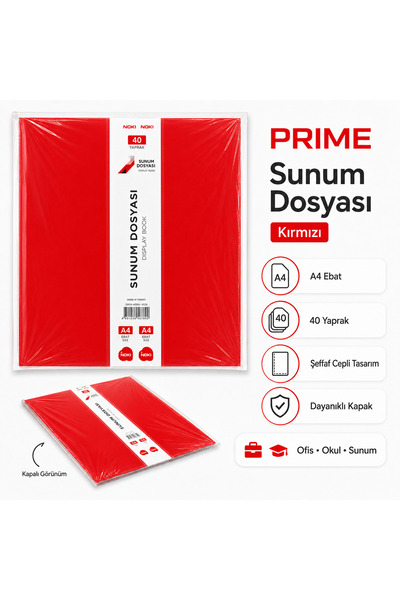 Noki PRIME Serisi A4 Sunum Dosyası 40 Yaprak Şeffaf Cepli Display Book Renk S...