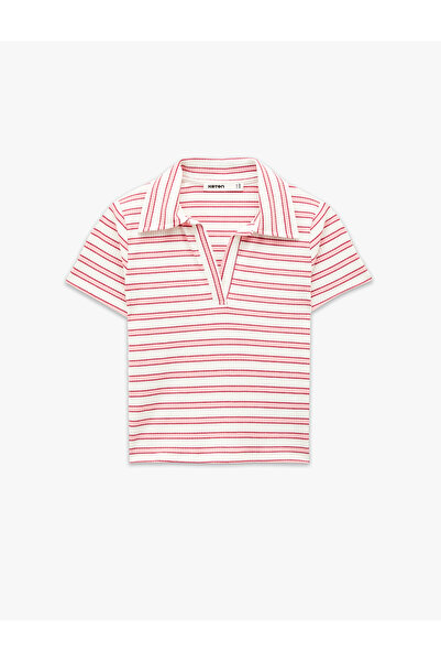 Koton Slim Fit Viscose Blended Short Sleeve Striped Polo Collar T-Shirt