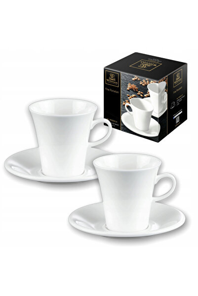 WILMAX ENGLAND Set 2 Cesti si Farfurii Portelan WILMAX 160 ml, Cafea Fina Ele...