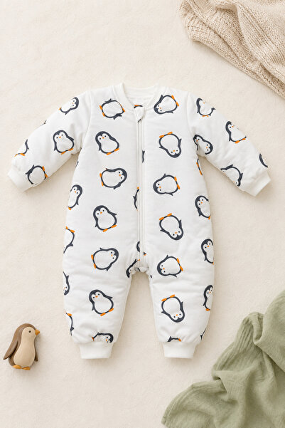 Mai Perla Penguin Patterned 2.5 Tog Winter Thick Fiber Filled Zippered Footed...