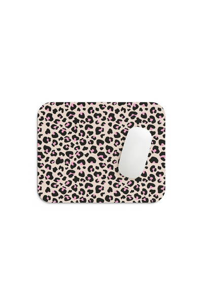 riyaz Pembe Leopar Desenli - Dikdörtgen Mouse Pad, 17,5 cm x 21,50 cm