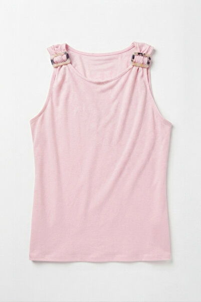 FEG STORE Women's Pink Shoulder Buckle Sleeveless Athlete Blouse