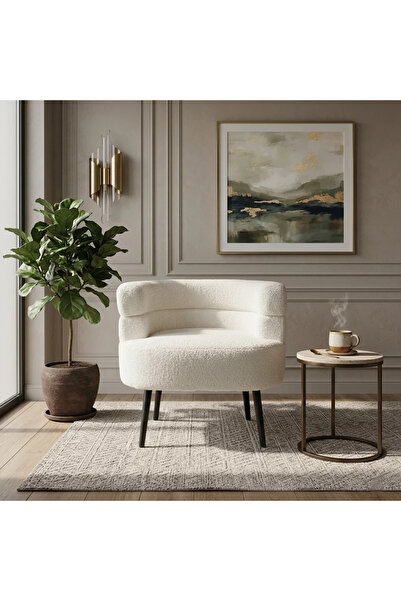 Al Hadaya Mall Modern Boucle Fabric Single Armchair - White - 70x70x50 cm