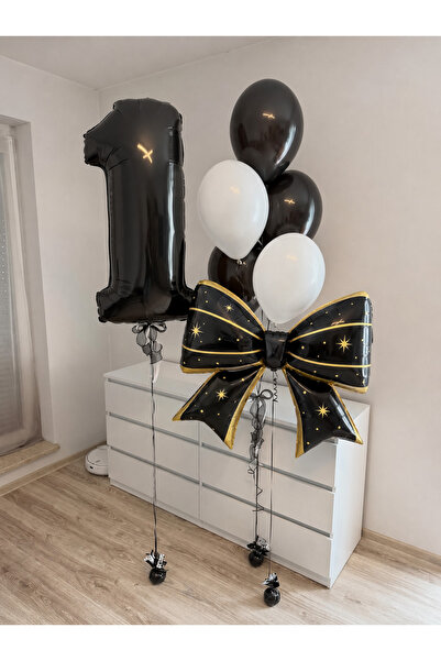 Organizasyon Pazarı Black Number Balloon Birthday Party Set with Gold Detail ...