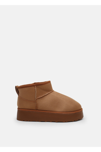 XWOH Mini Tan Suede Thick Sole Women's Boots with Fur Inside