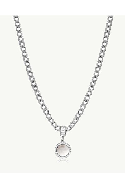 Stemma Jewelry Colier cu Pandantiv Sidef si Zirconia din Argint 925, cu Zirco...