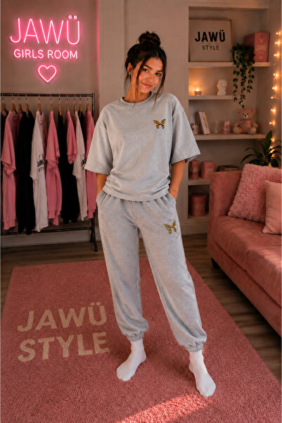 JAWÜ STYLE Set de trening din bumbac supradimensionat cu imprimeu leopard și ...