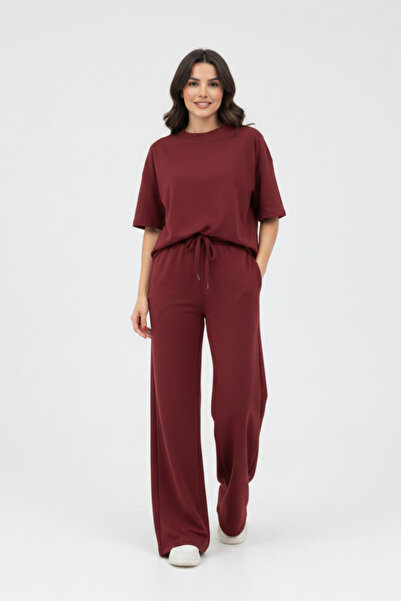 Runades Women's Short Sleeve Relaxed Fit Palazzo Leg Sweatpants and T-Shirt Set