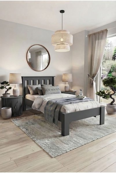 EGN WOODS Modern Karbon Gri MDF Karyola - Tek ve Çift Kişilik Yatak Ölçü Seçenekleri - Farklı Renk Alternatifleri Model Moskova