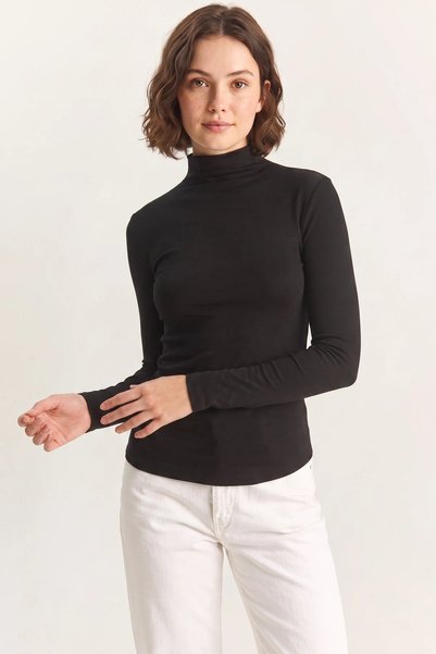 Generic Brand Women's Half Turtleneck Gathered Black Blouse