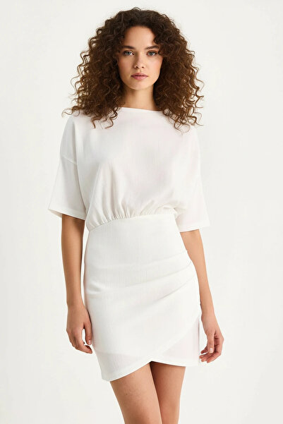 Generic Brand Women's Double-Breasted Basic White Dress with Skirt Detail and...