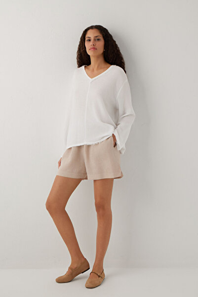 İpekçi Otantik Nomad Etamin Textured V-Neck Blouse White